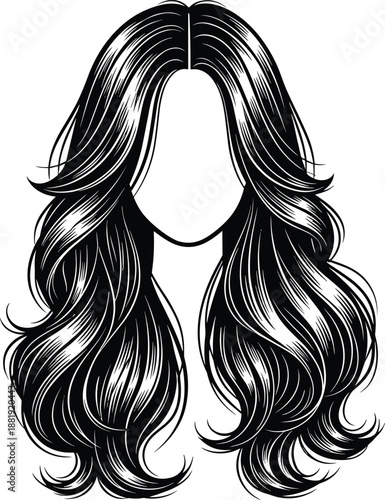 Black silhouette long wavy female hair hairstyle illustration isolated on white background beauty salon fashion design vector art concept icon