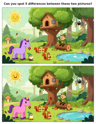 spot the difference, kids activity, fun games, puzzles for kids, educational activity, brain teaser, difference game, coloring pages, coloring books, book cover, kdp, kdp interior, kids challenges, le