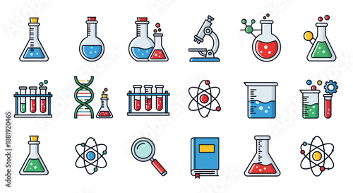 Collection of Science and Chemistry Icons and Symbols.