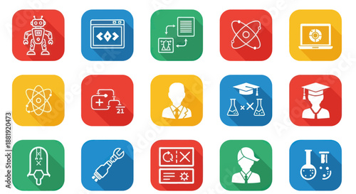 Collection of Science and Technology Icons for Digital Applications.