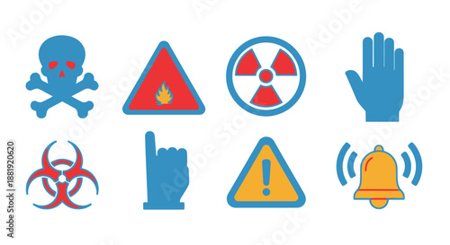 Collection of Warning and Danger Symbols Icons Set.
