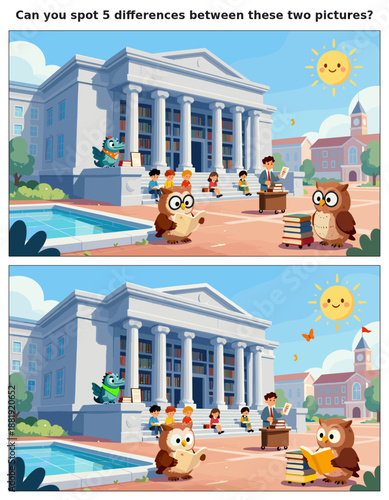 spot the difference, kids activity, fun games, puzzles for kids, educational activity, brain teaser, difference game, coloring pages, coloring books, book cover, kdp, kdp interior, kids challenges, le