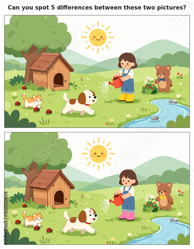 spot the difference, kids activity, fun games, puzzles for kids, educational activity, brain teaser, difference game, coloring pages, coloring books, book cover, kdp, kdp interior, kids challenges, le