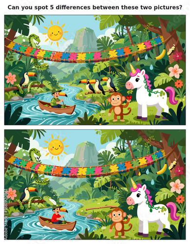 spot the difference, kids activity, fun games, puzzles for kids, educational activity, brain teaser, difference game, coloring pages, coloring books, book cover, kdp, kdp interior, kids challenges, le