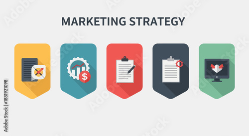 Marketing Strategy Icons Representing Business Planning and Execution.