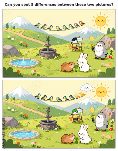 spot the difference, kids activity, fun games, puzzles for kids, educational activity, brain teaser, difference game, coloring pages, coloring books, book cover, kdp, kdp interior, kids challenges, le