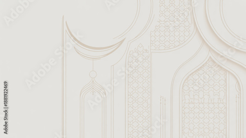 Islamic architectural vector illustration of a mosque with minarets and domes from a frontal viewpoint