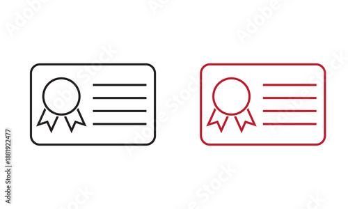 License identification card icon . Minimal flat icons showing license or ID card with profile photo and car symbol, suitable for apps, interfaces, and documents.

