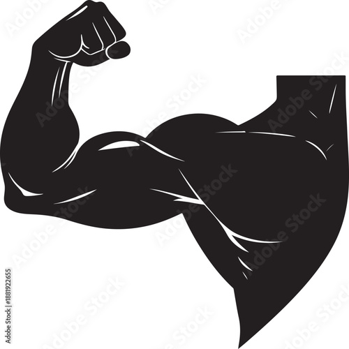 Strong muscular arm flexing bicep in black silhouette