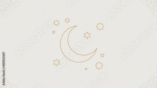 Crescent Moon and Stars, Serene Atmosphere, Digital Artwork, Minimalist Design