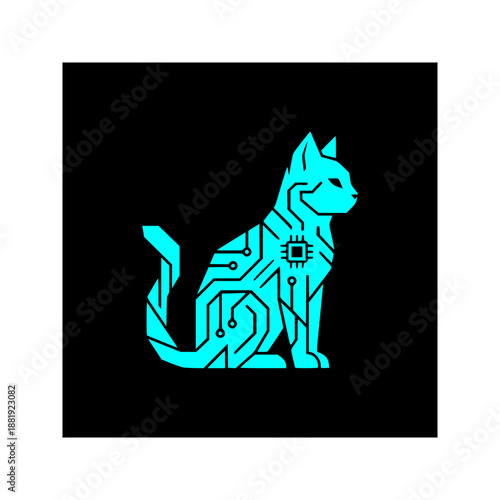 AI Cat Solid Black Silhouette Flat Vector Design