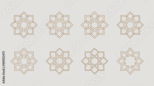 Geometric Patterns in Beige: An elegant array of beige geometric patterns, each a unique expression of intricate design and symmetrical harmony.