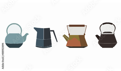 Minimal teapot and kettle vector set with four distinct styles