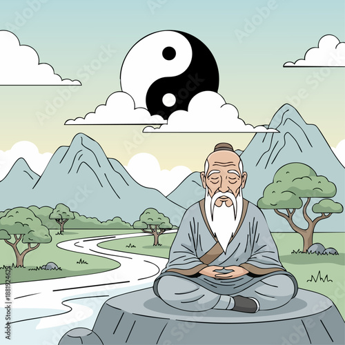 vector of Taoism culture illustration