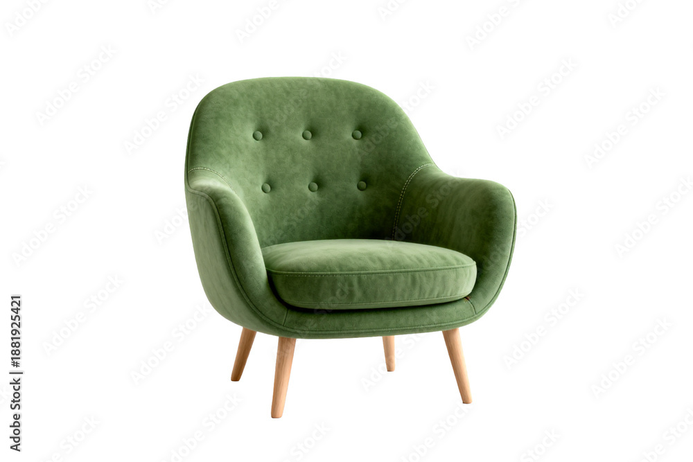 Fototapeta premium Vintage Green Armchair with Tufted Backrest and Wooden Legs