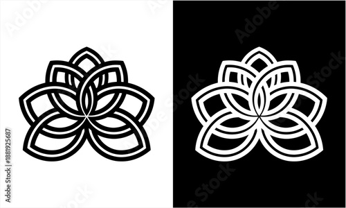 Elegant Lotus Flower Knotwork Design in Black and White.