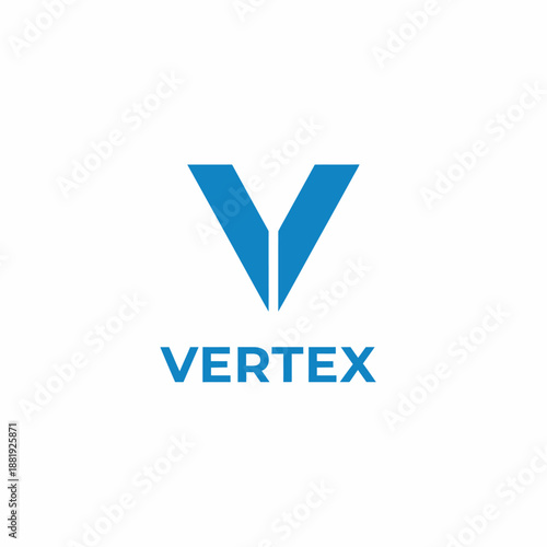 Geometric abstract letter V icon for corporate technology or innovative software brand identity, featuring the text Vertex at the bottom.