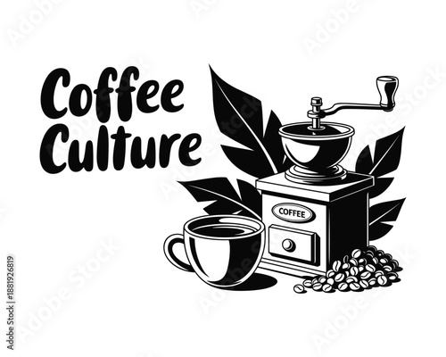 coffee culture with coffee grinder and cup