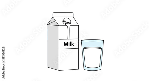 Fresh milk presentation featuring a full cardboard carton and a filled glass, emphasizing healthy dairy products and calcium.