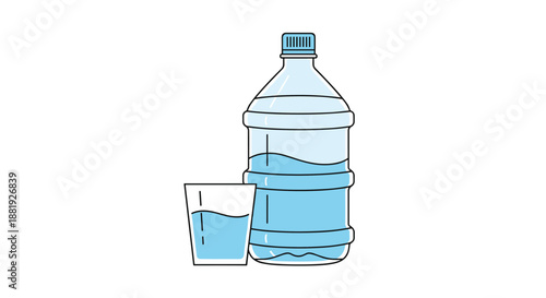 Large blue water jug and a filled glass on a plain background, highlighting the importance of hydration and clean drinking water.