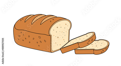 Fresh loaf of brown bread shown with two slices cut off, emphasizing its soft texture and crusty exterior on a white background.