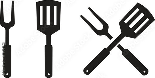 Vector Grilling Tools Set – Fork and Spatula for BBQ, Barbecue Cooking, Outdoor Grilling, and Summer Food Preparation Illustrations