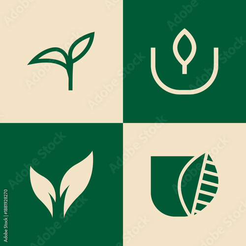 Simple Modern Tea Leaf Logo Bundle with Creative Style for Organic Beverage Brand, Cafe, and Natural Business Identity