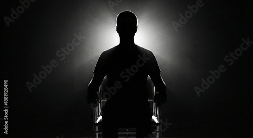 Tableau sur toile Silhouette of Man Sitting on Chair in Dark Room Light