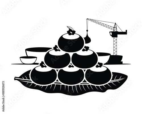 Zongzi on leaf with construction crane