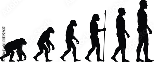 Silhouette Evolution of Human Development from Ape to Modern Man