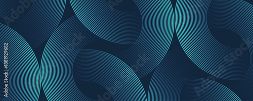 Modern digital abstract blue background with circular lines. Geometric stripe line art design for poster, brochure, cover, website, header, web banner, presentation