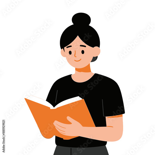 Vector icon of a young woman reading a book.