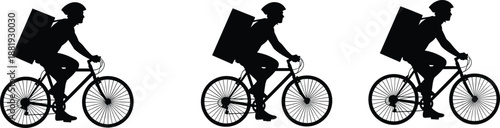 Three Silhouettes of Cyclists Carrying Large Packages on Bicycles delivery