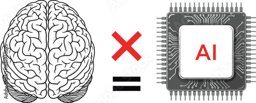 Brain Versus AI Chip Equation Illustration Human Intelligence vs Artificial Intelligence vector