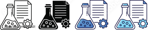 Chemistry Laboratory Flask and Document Icons Set science beaker