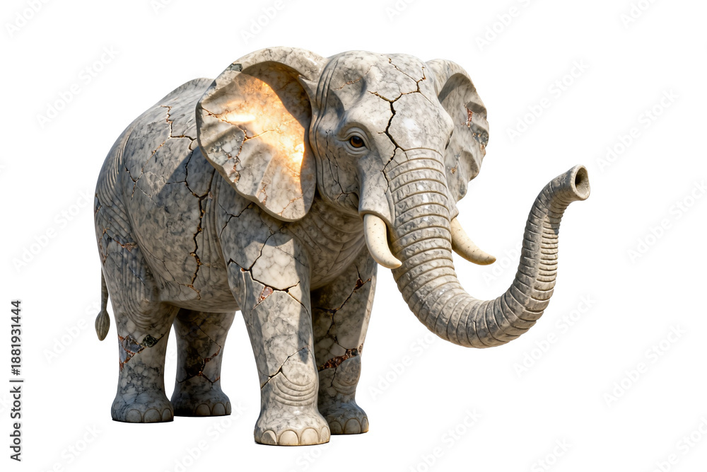 Fototapeta premium Stone Elephant Statue with Cracked Texture