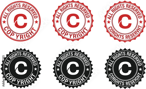 Copyright All Rights Reserved Stamp Collection Red and Black seal badge