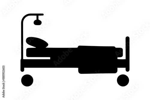 hospital bed silhouette representing health care facility . Isolated on transparent background