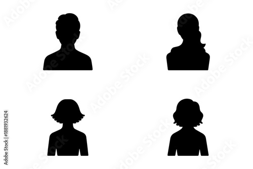 silhouettes of four individuals with diverse hairstyles  . Isolated on transparent background