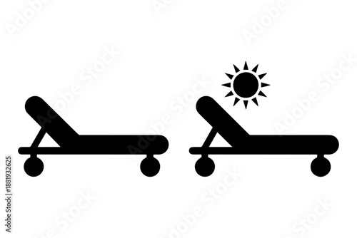 silhouette relaxation illustration,  simple representation of  sunbed under the sun.  . Isolated on transparent background
