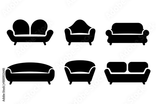 various modern sofa silhouettes . Isolated on transparent background