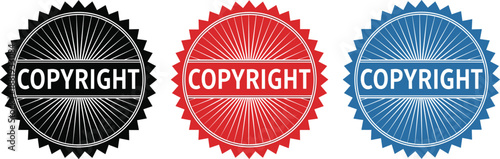 Copyright Seals in Black Red and Blue with Sunburst Design intellectual property protection