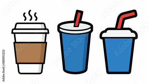 Takeaway Coffee Cups and Soft Drinks Vector Icons