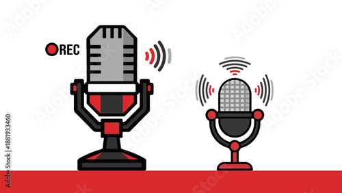 Audio Recording Microphones and Podcast Vector Icons