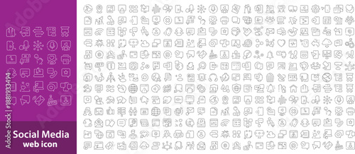 Social Media icon set. Editable line icons. Vector illustration.