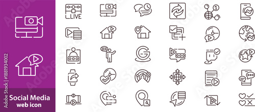 Social Media icon set. Editable line icons. Vector illustration.