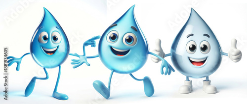 Funny water drops cartoon. World Water Day