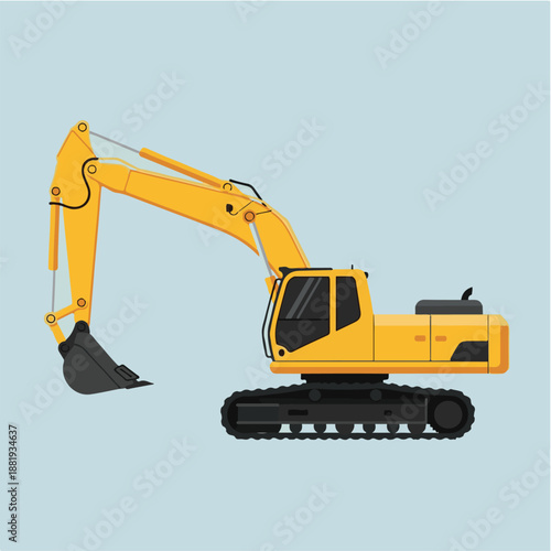 Yellow excavator machine with tracks.