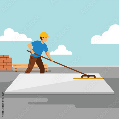 Man applying concrete finishing trowel.