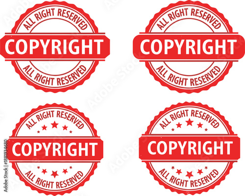 Four Red Copyright Seals with All Rights Reserved Text stamp badge
